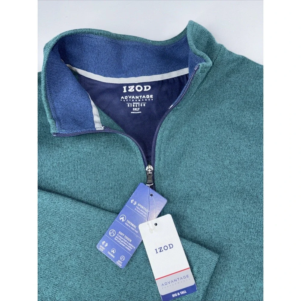NWT IZOD Advantage‎ Performance Mens 3XLT Quarter Zip Pullover Velvet Green